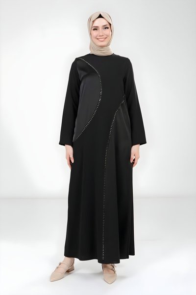 Siyah Tesettür Taş Detaylı Elbise