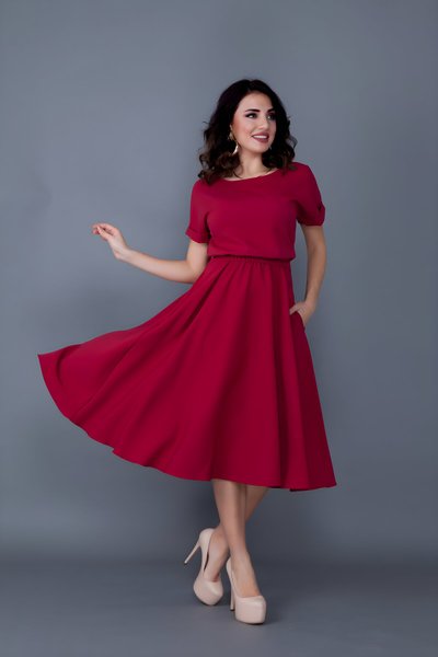 Bordo Midi Yarasa Kol Beli Lastikli Cepli Elbise