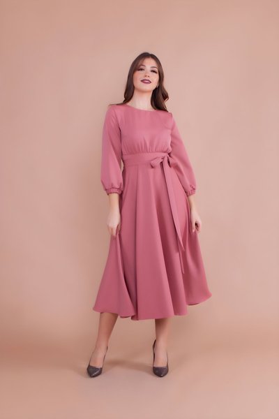 Gül Kurusu Büyük Beden Midi Elbise