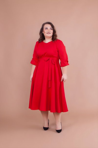 Kırmızı Büyük Beden Midi Elbise