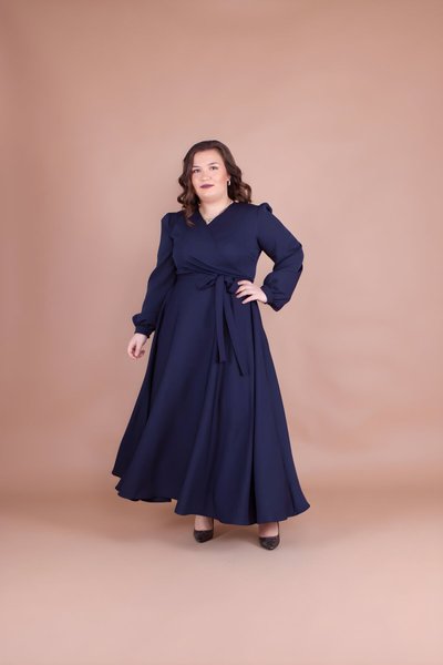 Lacivert Büyük Beden Tesettür Elbise