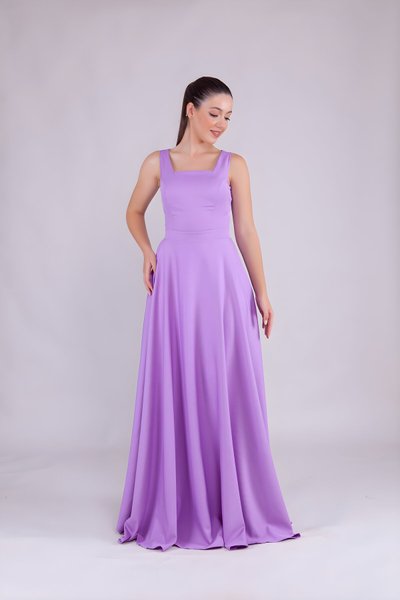Long Strappy Square Neck Evening Dress - Lilac