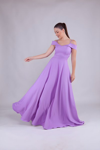 Leylak Uzun Askılı Straplez Omuz Detay Abiye Elbise