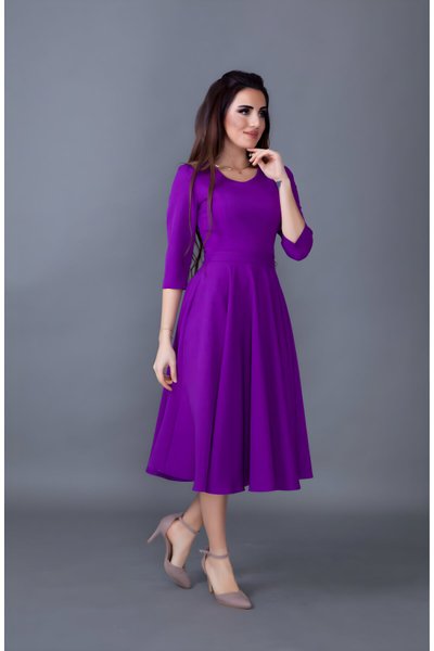 Mor Midi V Yaka Cep Detaylı Elbise