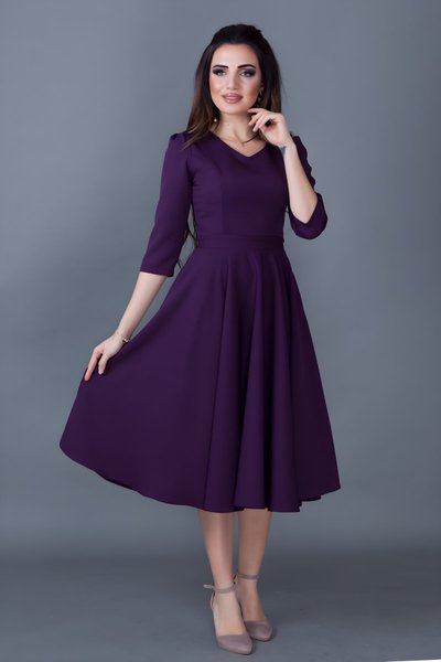 Mürdüm Kloş Midi V Yaka Cep Detaylı Elbise