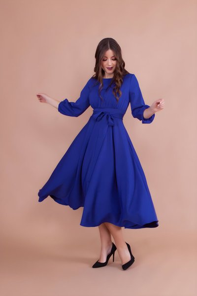 Sax Mavi Midi Elbise