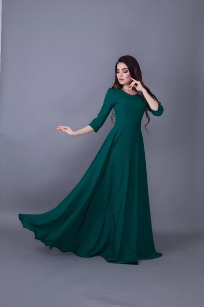 Long V-Neck Dress - Emerald