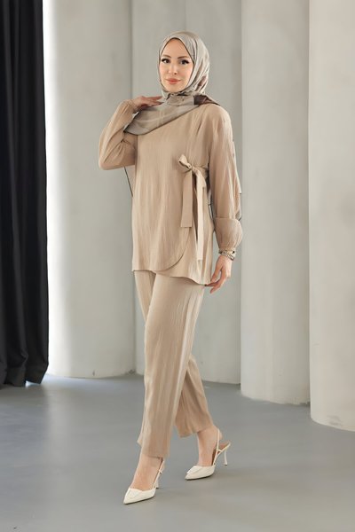 Vizon Bağlama Detaylı Tesettür İkili Takım