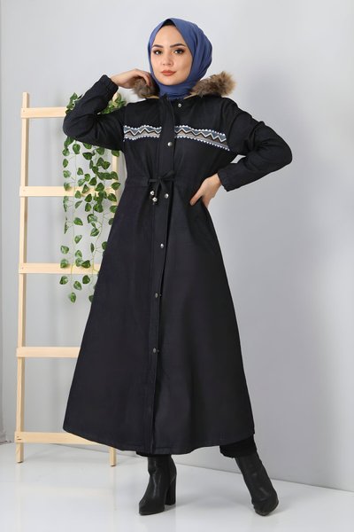 Gri Nakışlı Kot Mont