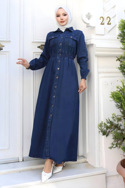 Koyu Mavi Kot Beli Lastikli Ferace