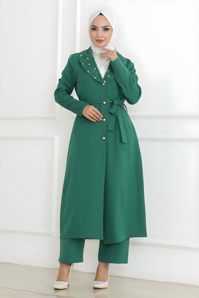 Zümrüt İkili İnci Detaylı Tesettür Takım