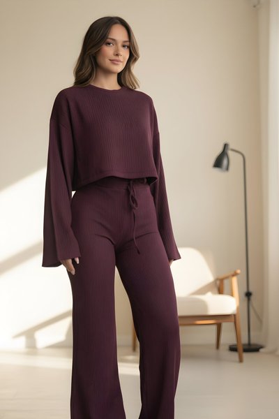 Bordo Gofre Salaş İspanyol Kol İkili Takım