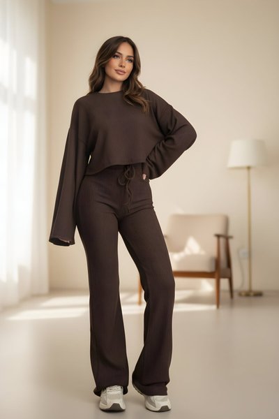 Kahverengi Gofre Salaş İspanyol Kol İkili Takım