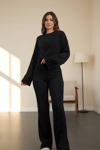 Siyah Gofre Salaş İspanyol Kol İkili Takım