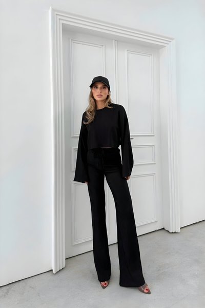 Siyah İspanyol Kol Bluz ve Pantolon İkili Takım