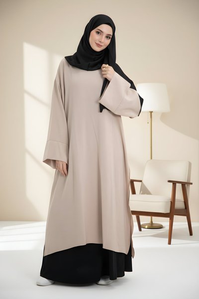 Modest Modal Cupra Two-Piece Skirt Set - Beige