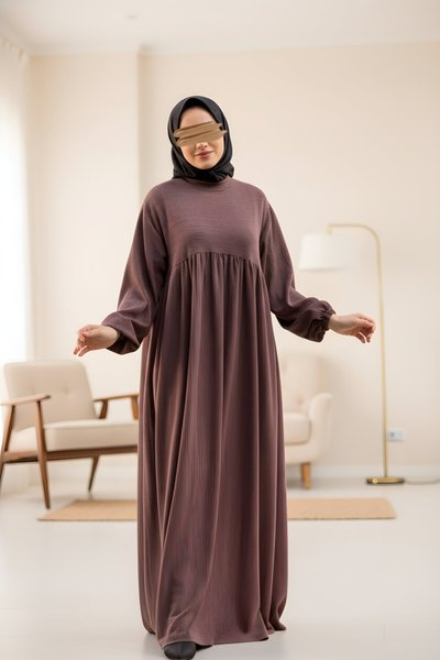Kahve Oversize Robalı Örme Tesettür Elbise