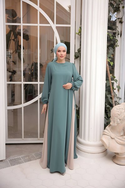 Mint Garnili Tesettür Elbise