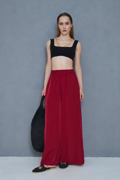 Bordo Bol Paça Salaş Oversize Rahat Beli Lastikli Cepli Yumuşak Dokulu Pantolon