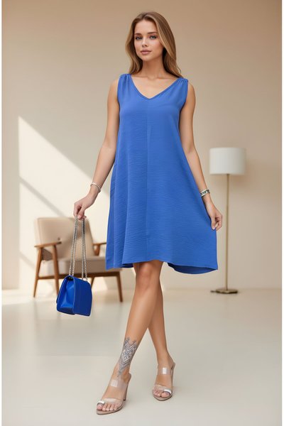 İndigo Mini Salaş A Kesim Aerobin Omzu Tokalı Elbise