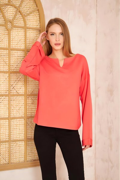 Mercan Ekstra Uzun Salaş Duble Kol Yırtmaç Yakalı Sweatshirt