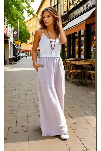 Taş Bol Paça Salaş Oversize Beli Lastikli Cepli Yumuşak Dokulu Rahat Pantolon