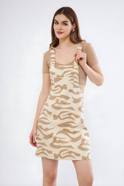 Vizon Gabardin Camel Mini Askılı Salopet Elbise