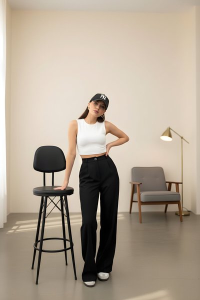 Siyah Palazzo Dabıl Kumaş Pantolon