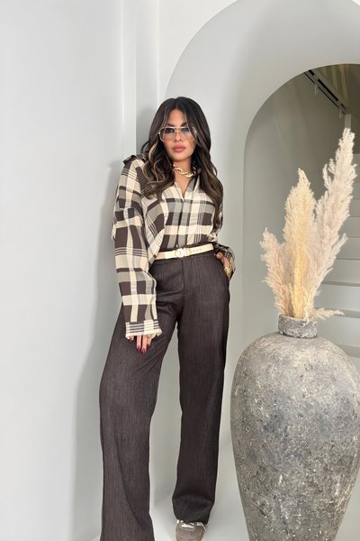 Acı Kahve Simli Jean Arka Bel Lastik Pantolon