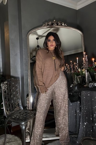 Gold Micro Payet Ve Boncuklu Pantolon
