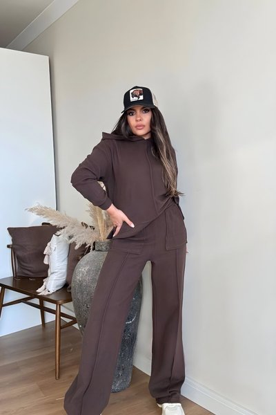 Kahve Soft Touch Kapüşonlu Eşofman Takımı