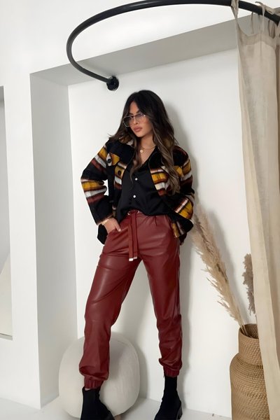 Kiremit Jogger Beli Lastikli Deri Pantolon