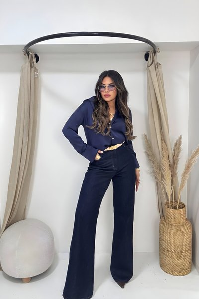 Lacivert Bol İspanyol Paça Jean Pantolon