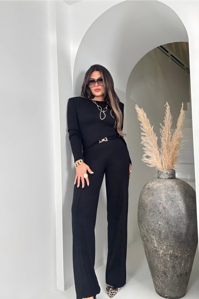 Siyah Simli Örme İkili Sırt Detaylı Takım