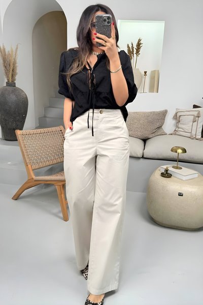 Taş Boru Paça Arka Bel Lastik Pantolon