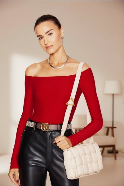 Kırmızı Straplez İpek Jarse Çift Katlı Body