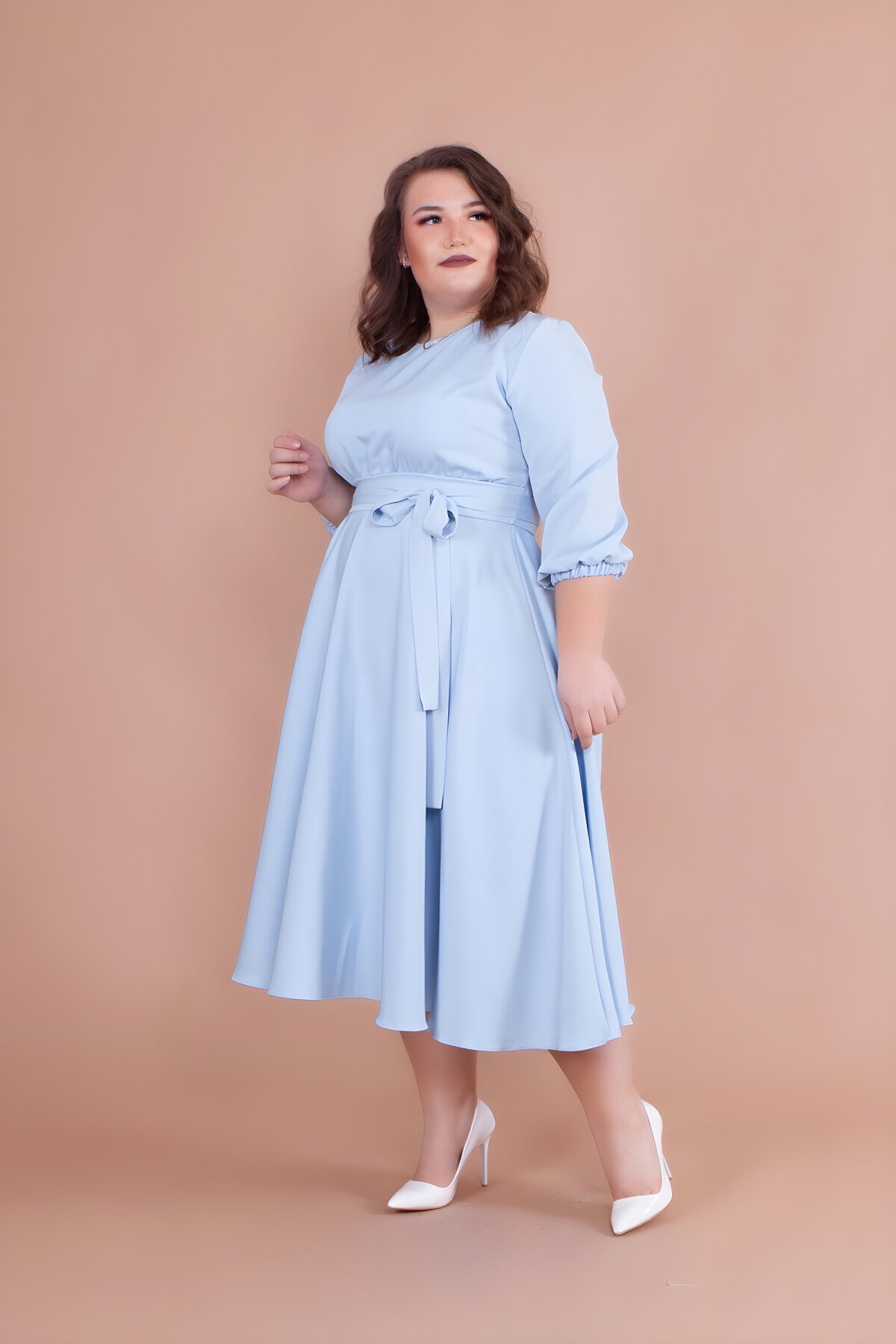 Bebe Mavi Büyük Beden Midi Elbise - Bidoluelbise