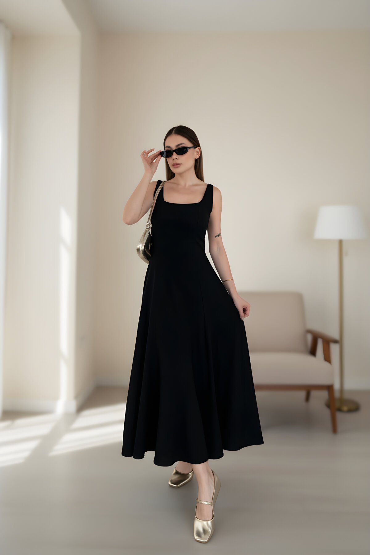 Long Strappy Open-Back Dress - Black - RAWEA FASHİON