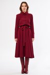 Bordo Midi Uzun Kol Kuşaklı Gömlek Elbise