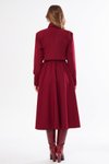 Bordo Midi Uzun Kol Kuşaklı Gömlek Elbise