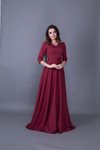 Bordo Uzun V Yaka Abiye Elbise