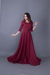 Bordo Uzun V Yaka Abiye Elbise