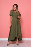 Haki Midi Büyük Beden Asimetrik Kesim Elbise