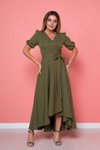 Haki Midi Büyük Beden Asimetrik Kesim Elbise