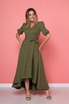 Haki Midi Büyük Beden Asimetrik Kesim Elbise