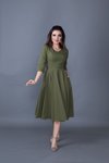 Haki Midi Kloş V Yaka Cep Detaylı Elbise