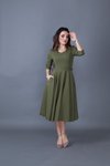 Haki Midi Kloş V Yaka Cep Detaylı Elbise