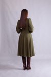 Haki Midi Uzun Kol Kruvaze Yaka Elbise