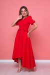 Kırmızı Midi Büyük Beden Asimetrik Kesim Elbise