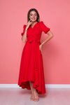 Kırmızı Midi Büyük Beden Asimetrik Kesim Elbise